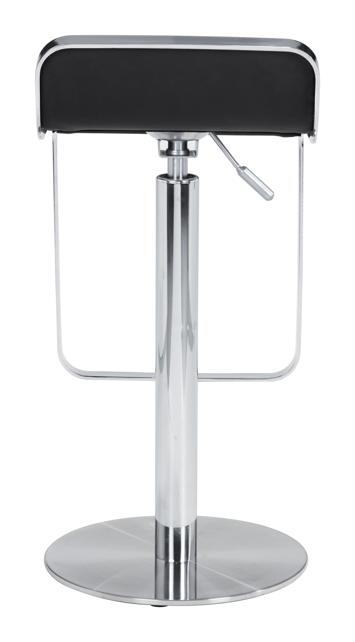 HomeRoots Modern Faux Leather and Chrome Adjustable Pedestal Barstool in Black Finish
