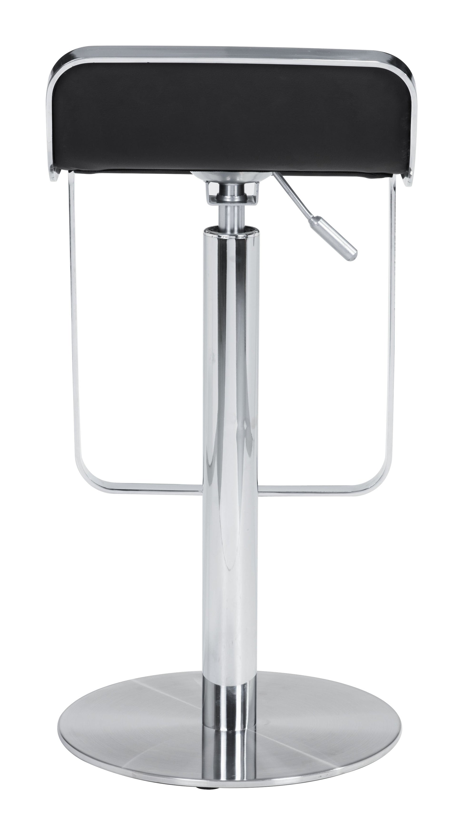 HomeRoots Modern Faux Leather and Chrome Adjustable Pedestal Barstool in Black Finish