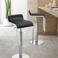 HomeRoots Modern Faux Leather and Chrome Adjustable Pedestal Barstool in Black Finish