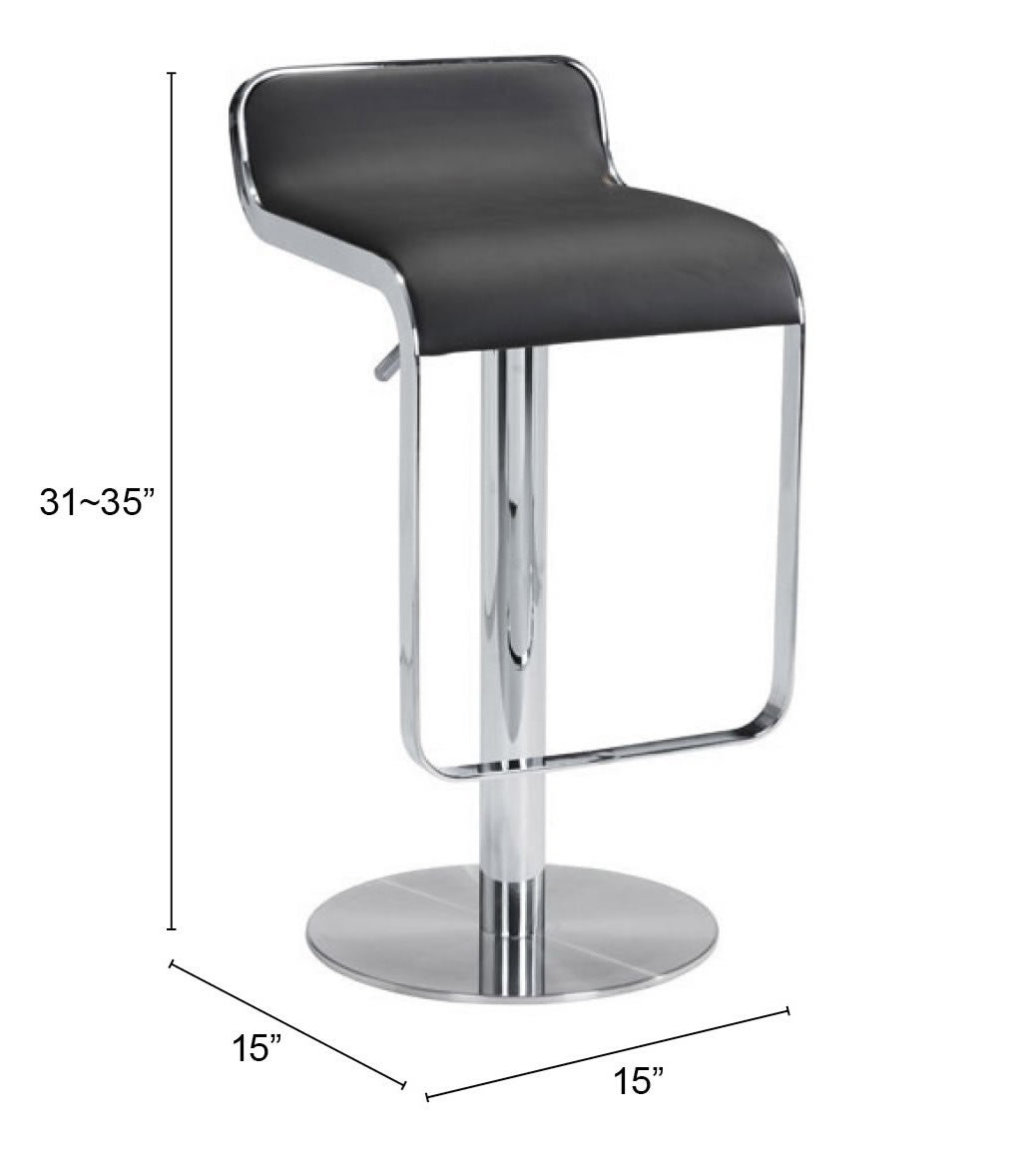 HomeRoots Modern Faux Leather and Chrome Adjustable Pedestal Barstool in Black Finish