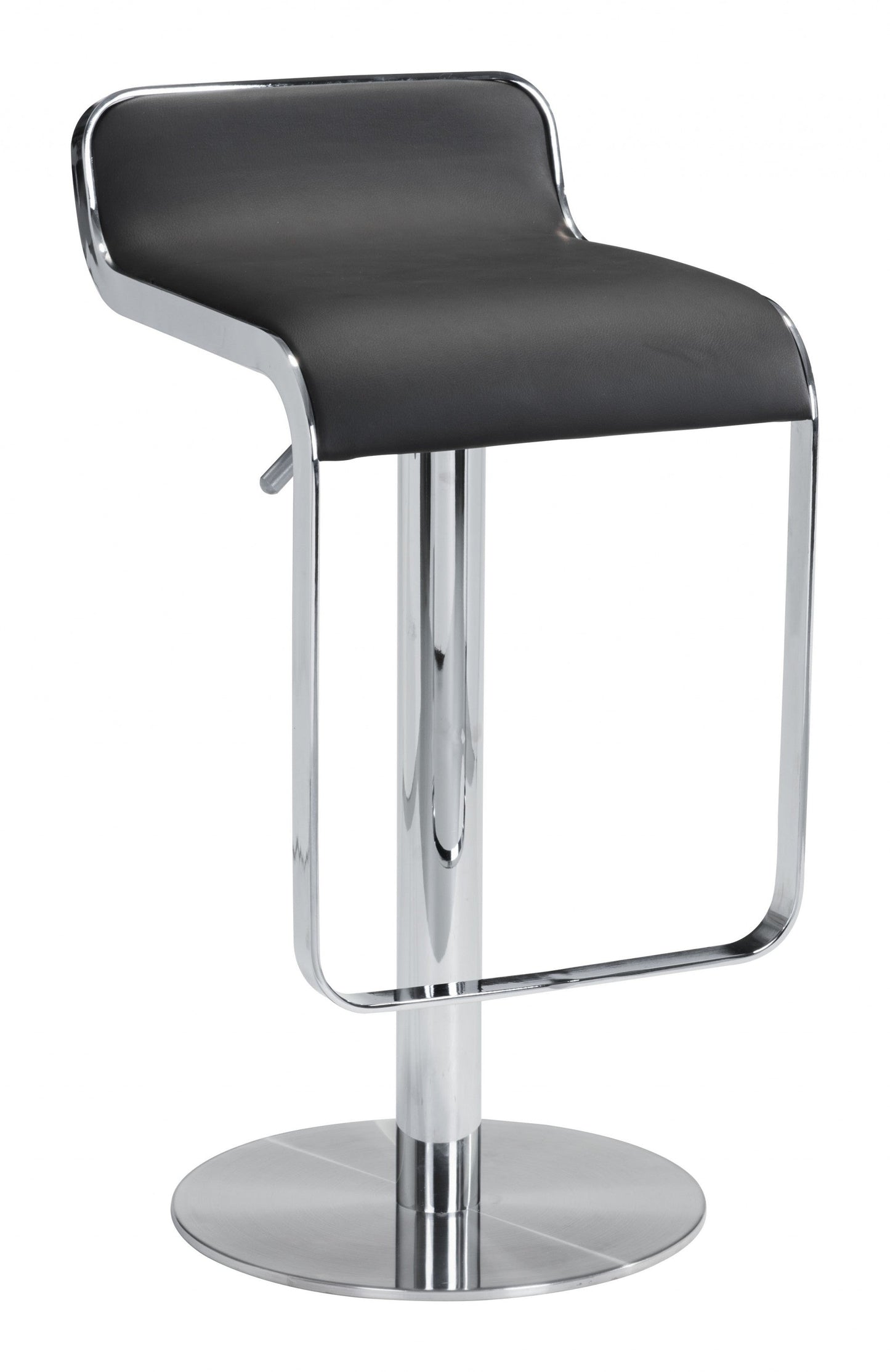 HomeRoots Modern Faux Leather and Chrome Adjustable Pedestal Barstool in Black Finish