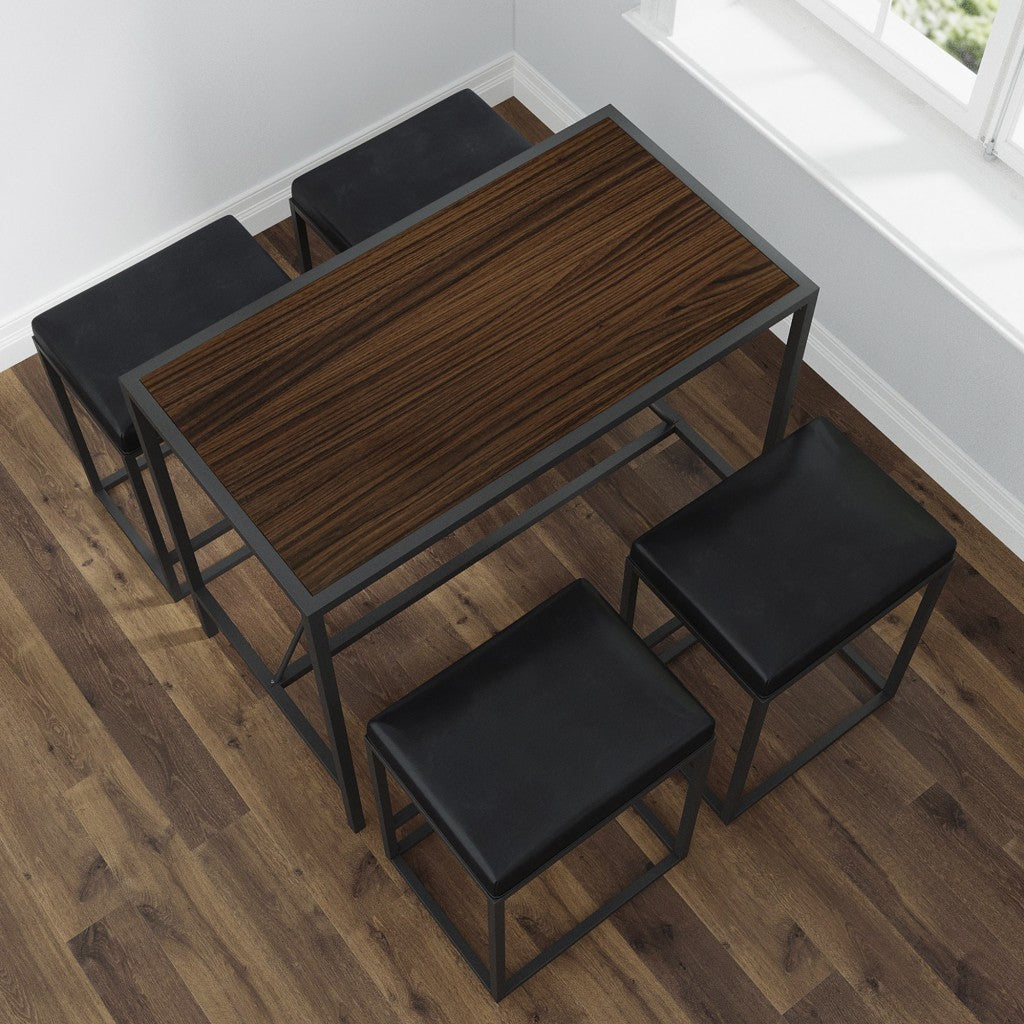 HomeRoots Modern Geo Black And Walnut Five Piece Bar Set