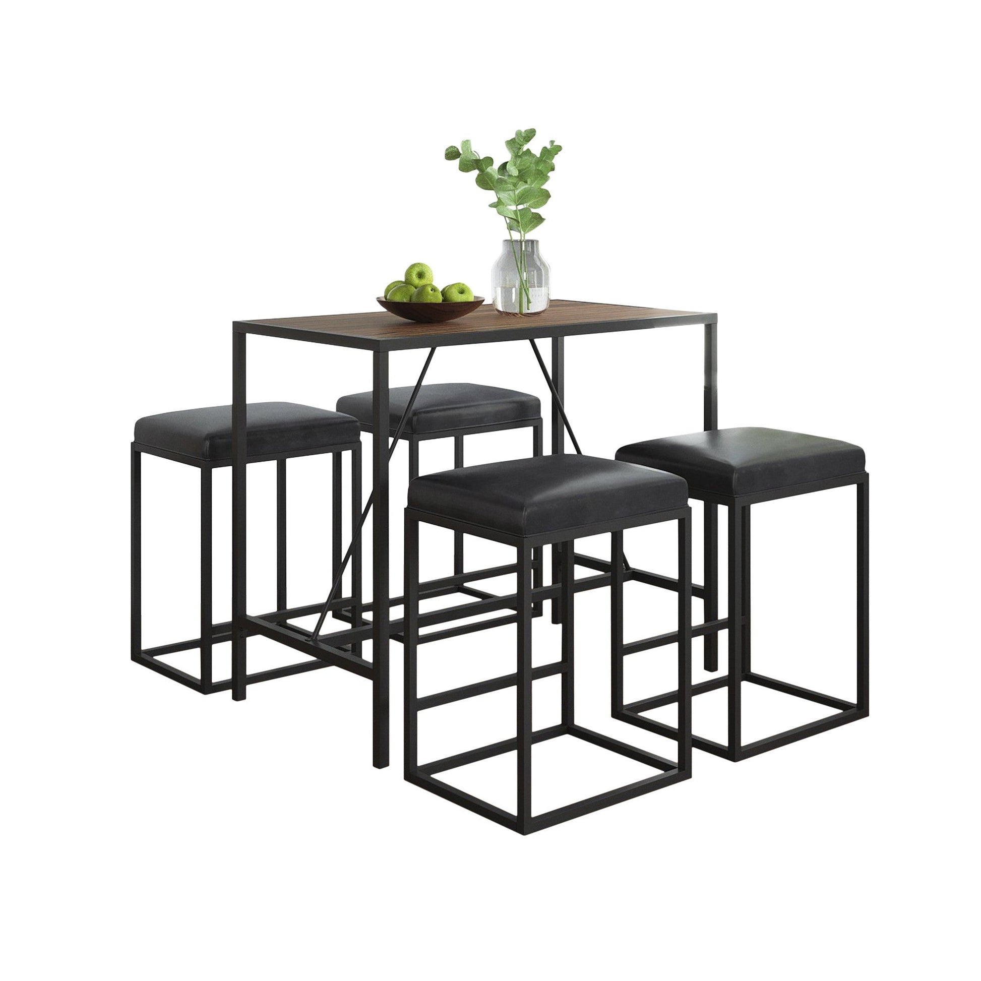 HomeRoots Modern Geo Black And Walnut Five Piece Bar Set