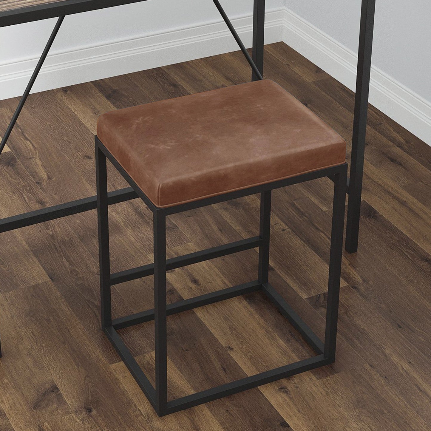 HomeRoots Modern Geo Brown Leather Bar Stools in Set of 2