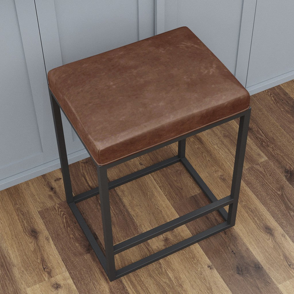 HomeRoots Modern Geo Brown Leather Bar Stools in Set of 2