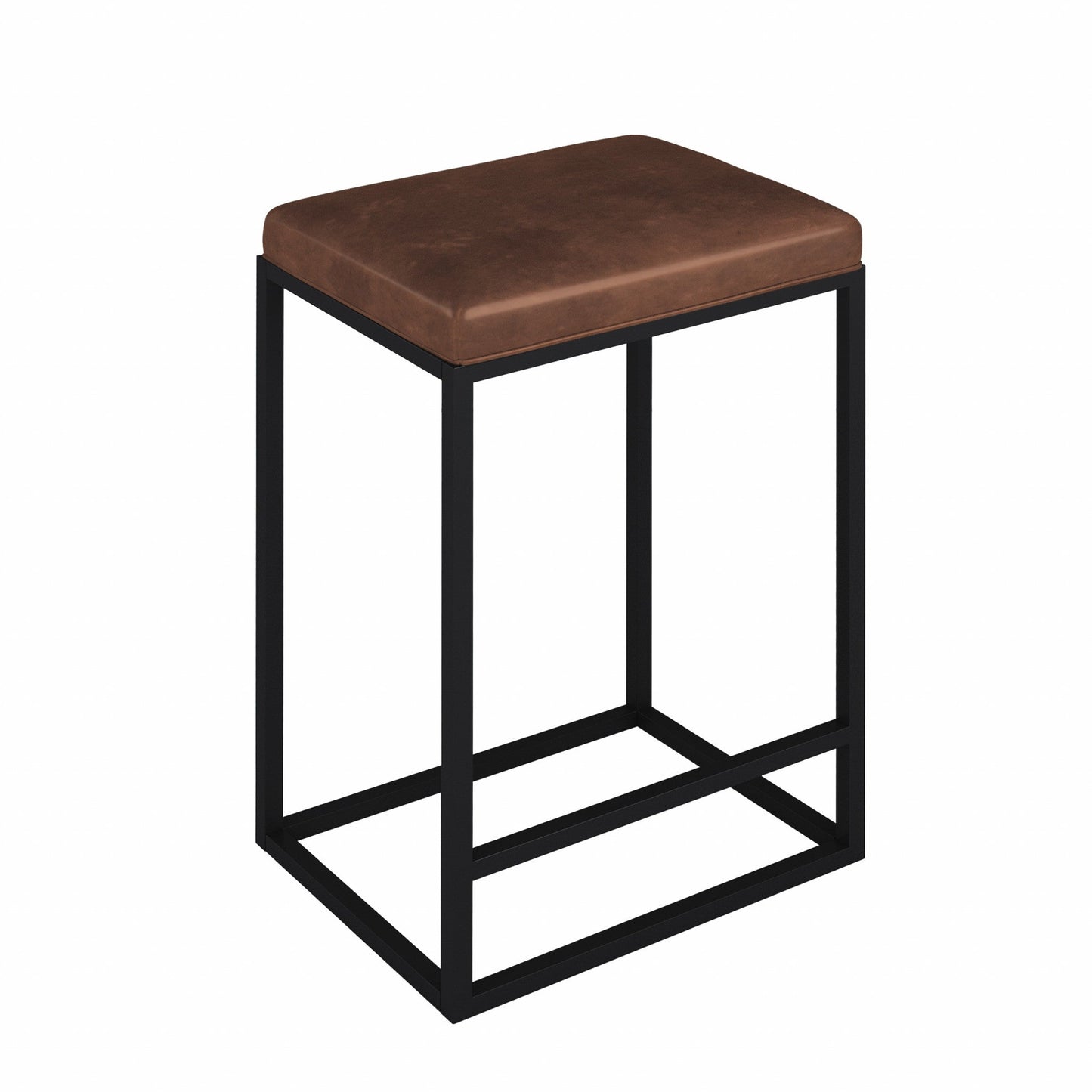 HomeRoots Modern Geo Brown Leather Bar Stools in Set of 2