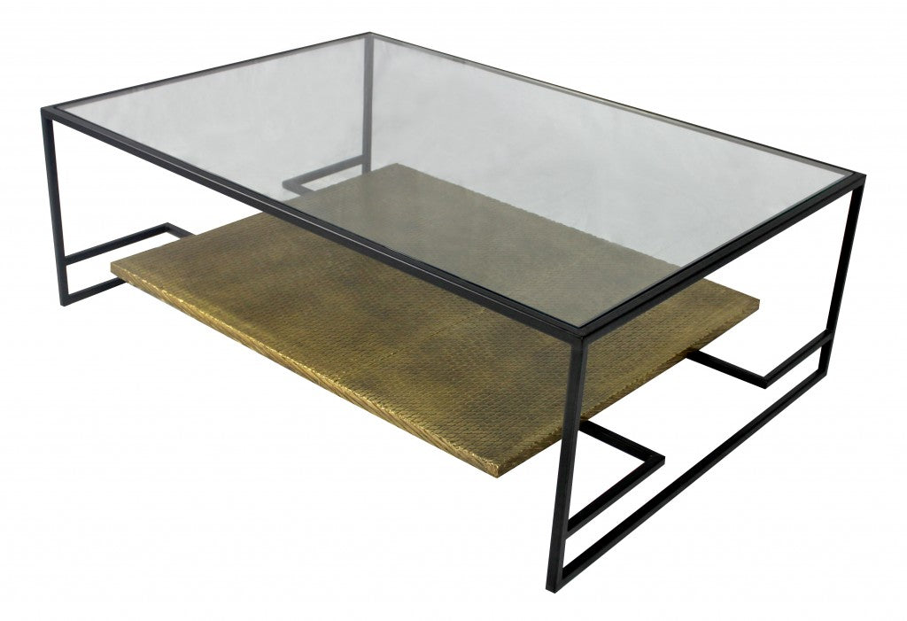 HomeRoots Modern Glass Coffee Table With Black and Gold Finish