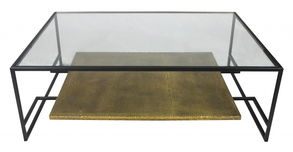 HomeRoots Modern Glass Coffee Table With Black and Gold Finish