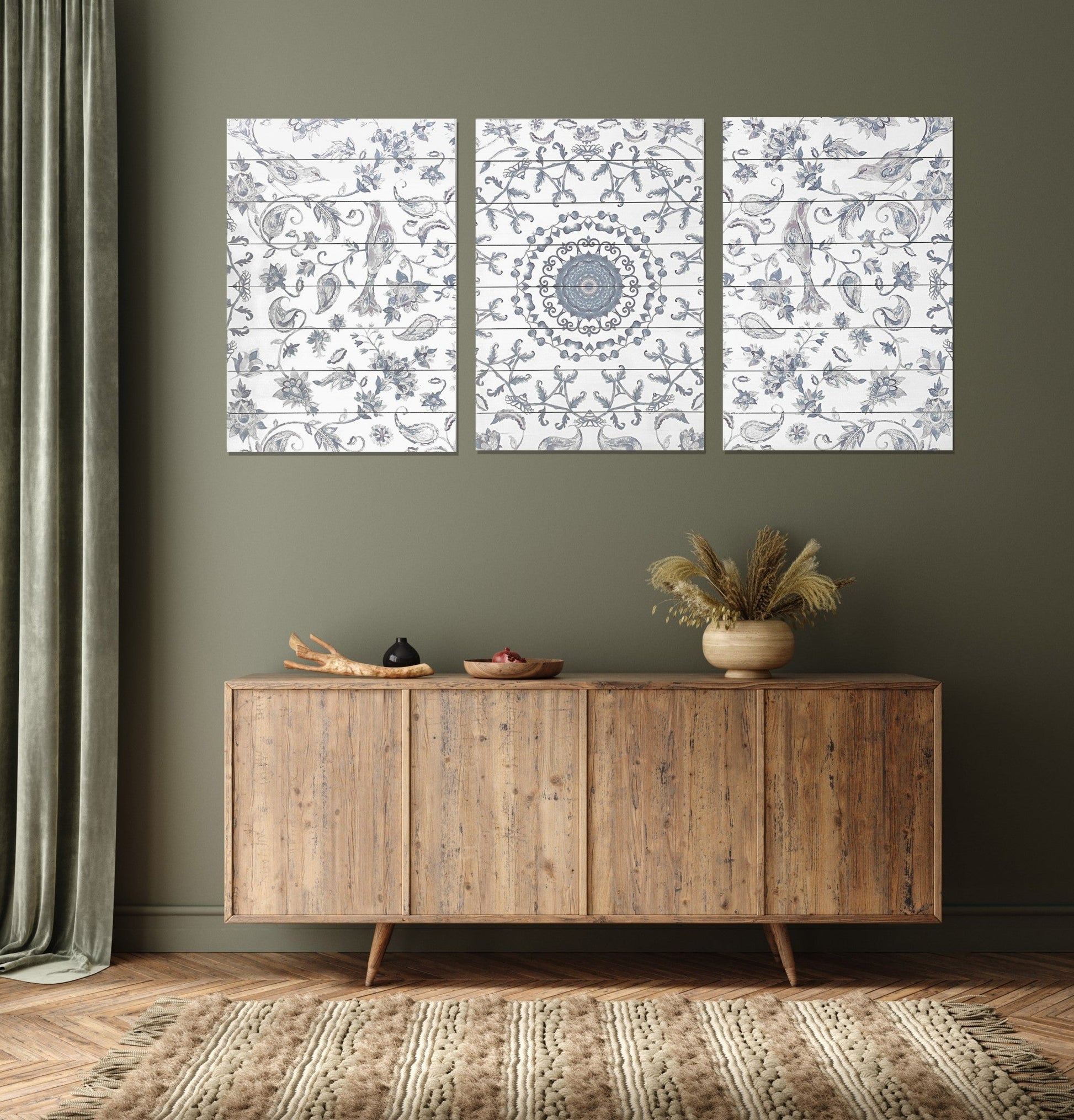 HomeRoots Modern Gray Chinoiserie Wood Plank Wall Art