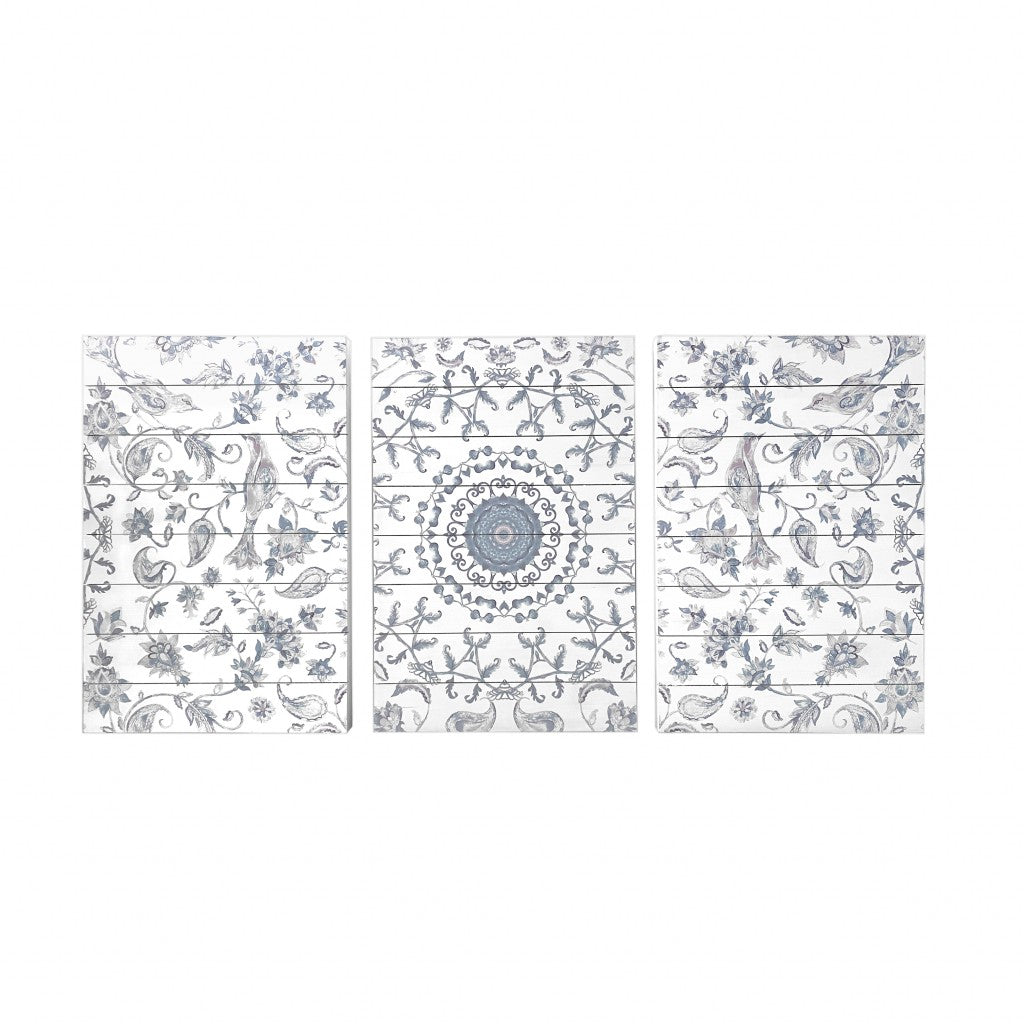 HomeRoots Modern Gray Chinoiserie Wood Plank Wall Art