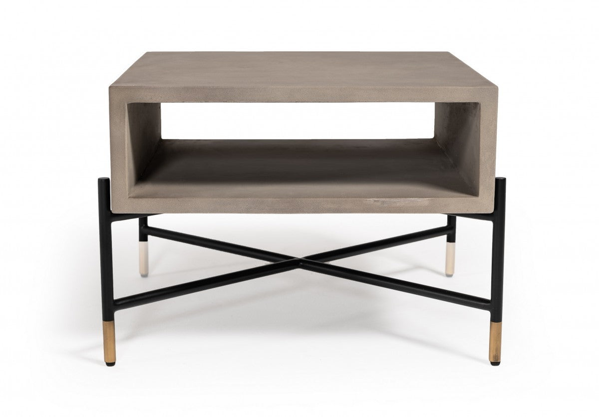 HomeRoots Modern Gray Concrete and Black Metal Coffee Table