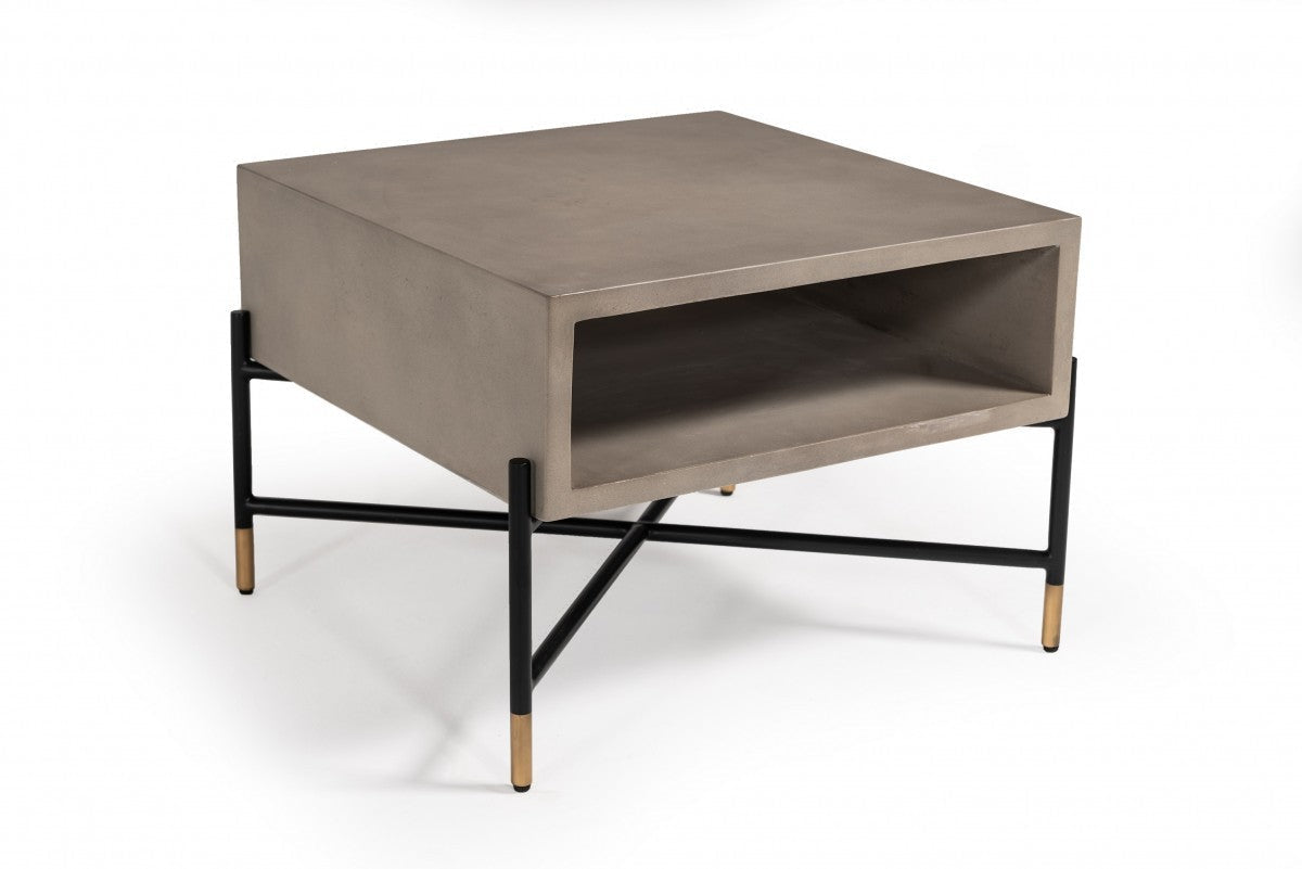 HomeRoots Modern Gray Concrete and Black Metal Coffee Table
