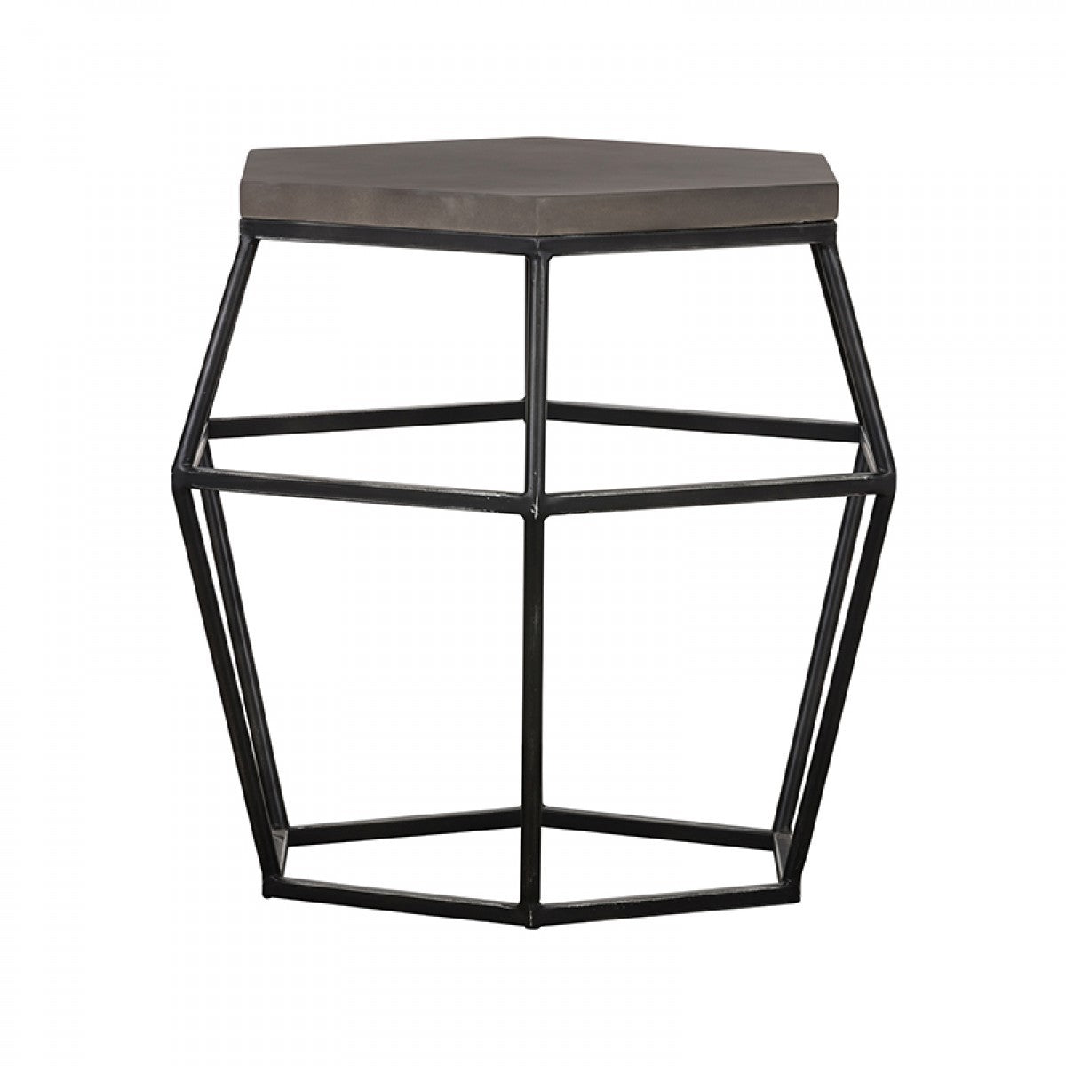 HomeRoots Modern Gray Concrete and Black Metal Hexagonal End Table