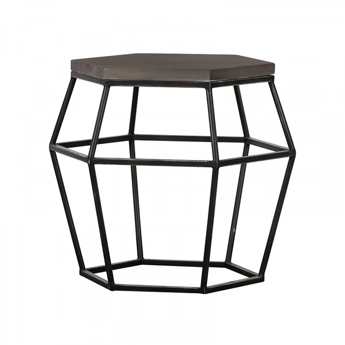 HomeRoots Modern Gray Concrete and Black Metal Hexagonal End Table