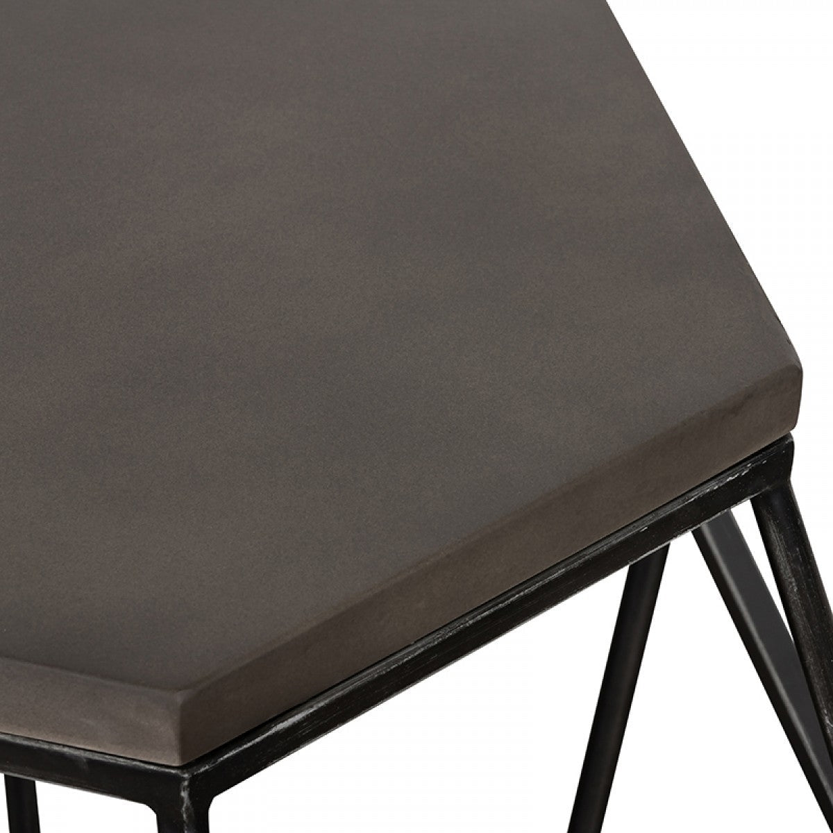 HomeRoots Modern Gray Concrete and Black Metal Hexagonal End Table