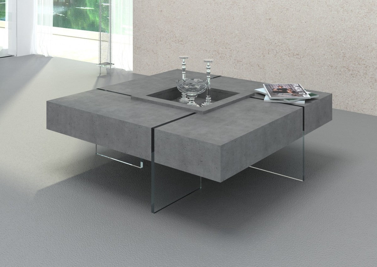 HomeRoots Modern Gray Faux Concrete and Glass Floating Coffee Table
