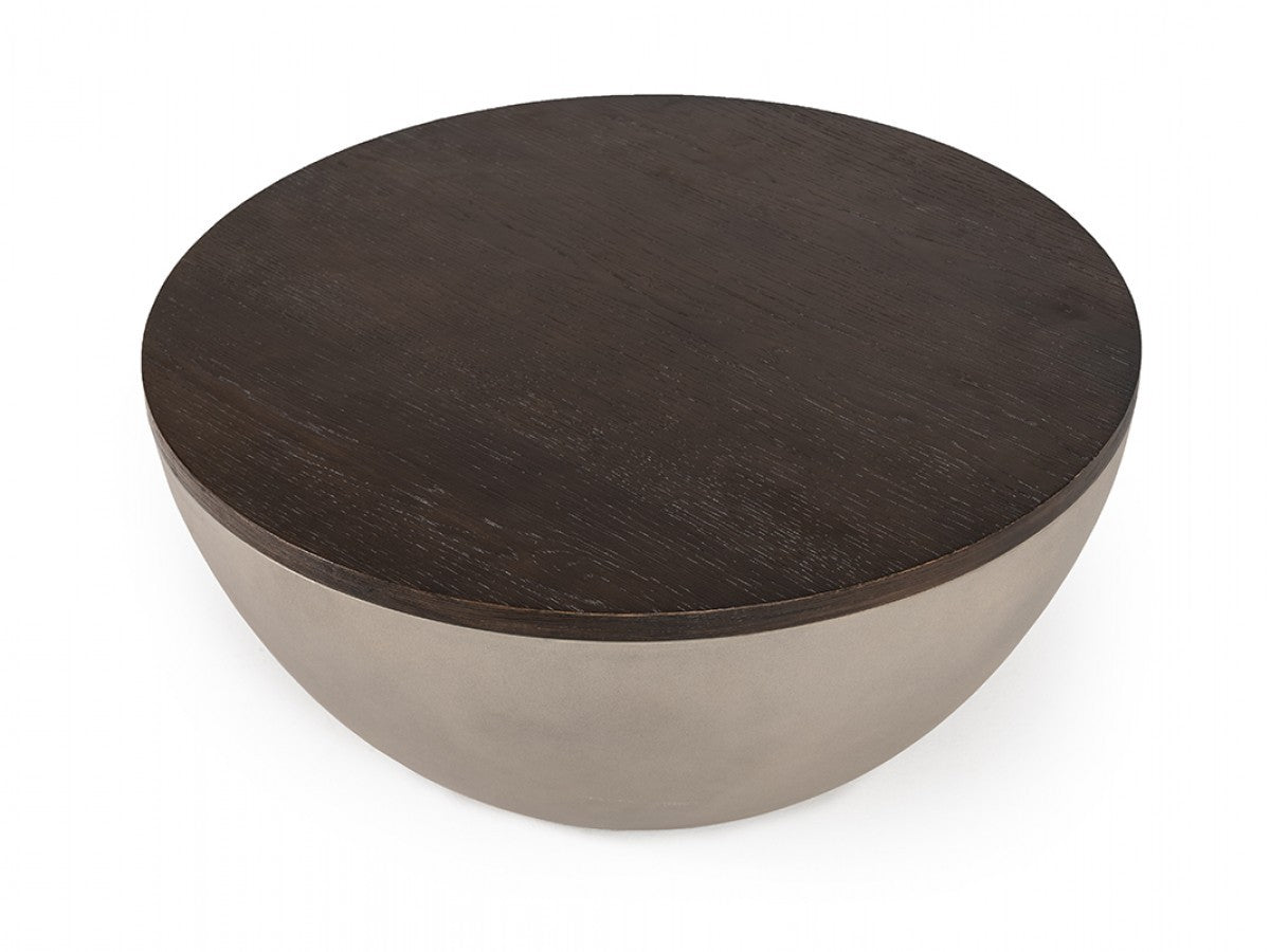 HomeRoots Modern Grey Concrete and Brown Oak Round Coffee Table