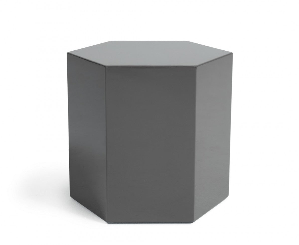HomeRoots Modern High Gloss Hexagonal End Table With Light Grey Finish