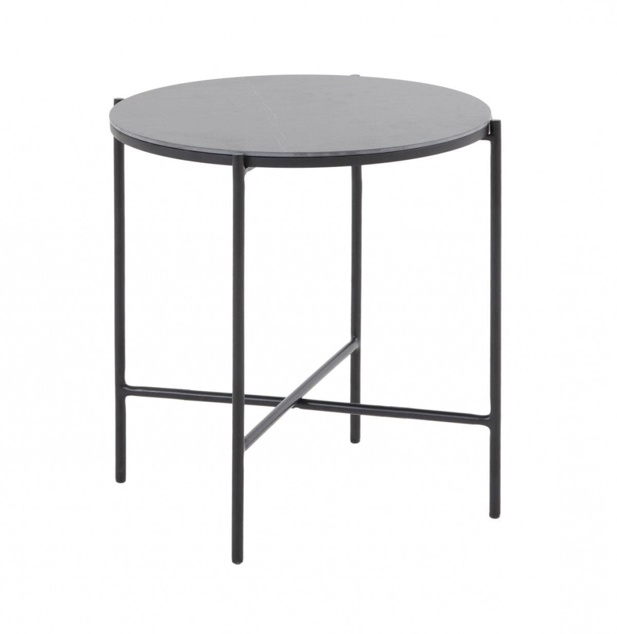 HomeRoots Modern Industrial Round Ceramic Side Table in Black Finish