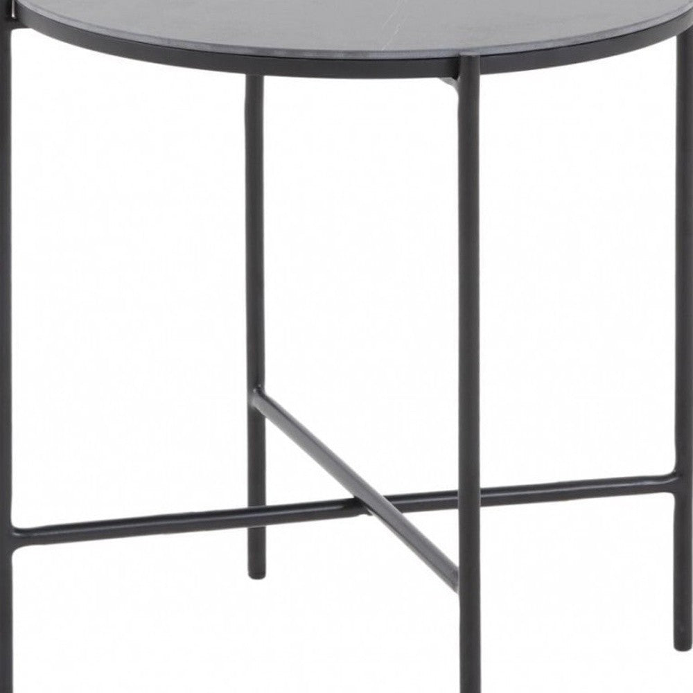 HomeRoots Modern Industrial Round Ceramic Side Table in Black Finish
