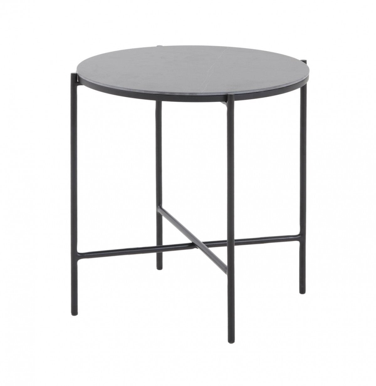 HomeRoots Modern Industrial Round Ceramic Side Table in Black Finish