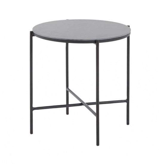 HomeRoots Modern Industrial Round Ceramic Side Table in Black Finish