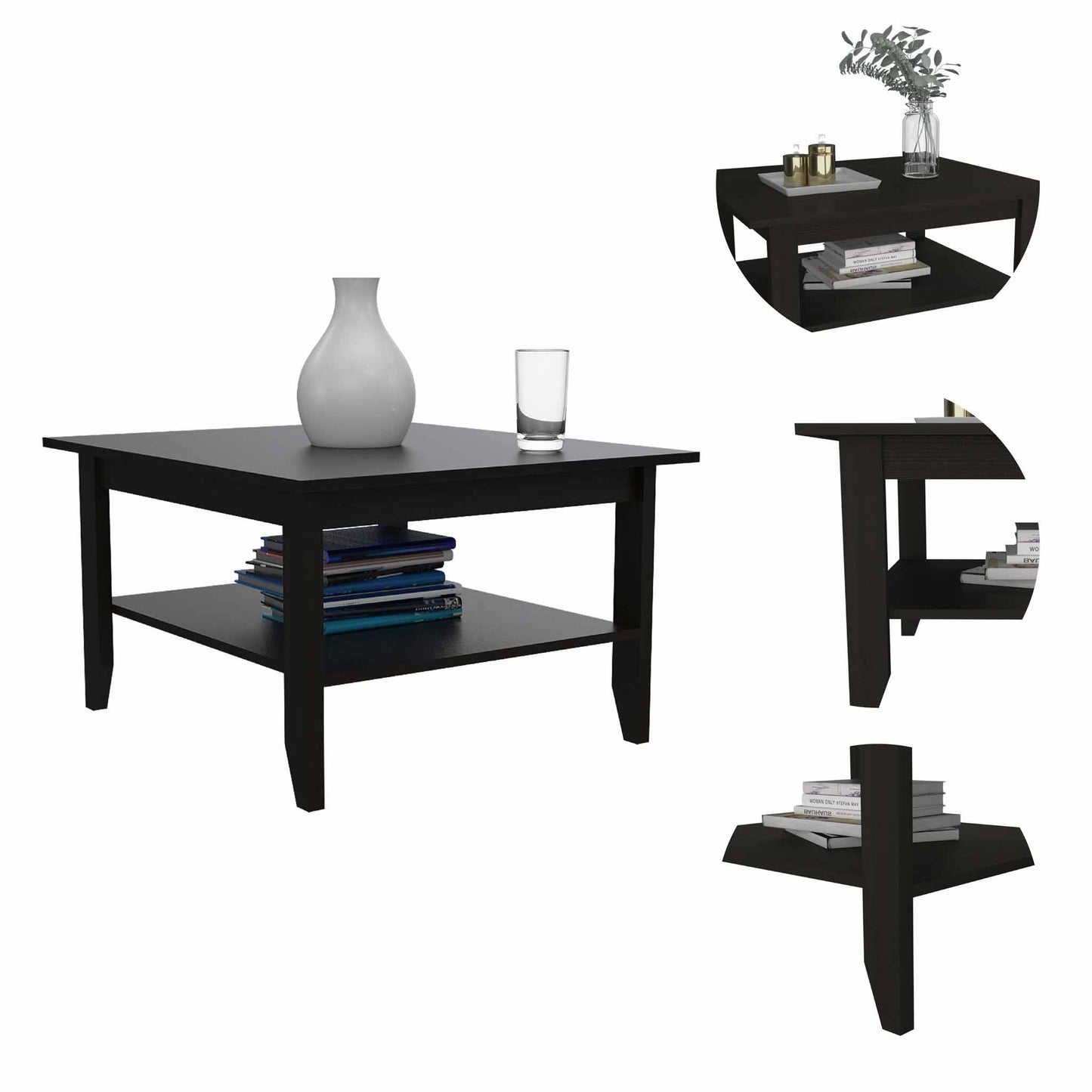 HomeRoots Modern Jet Black Coffee Table with Shelf
