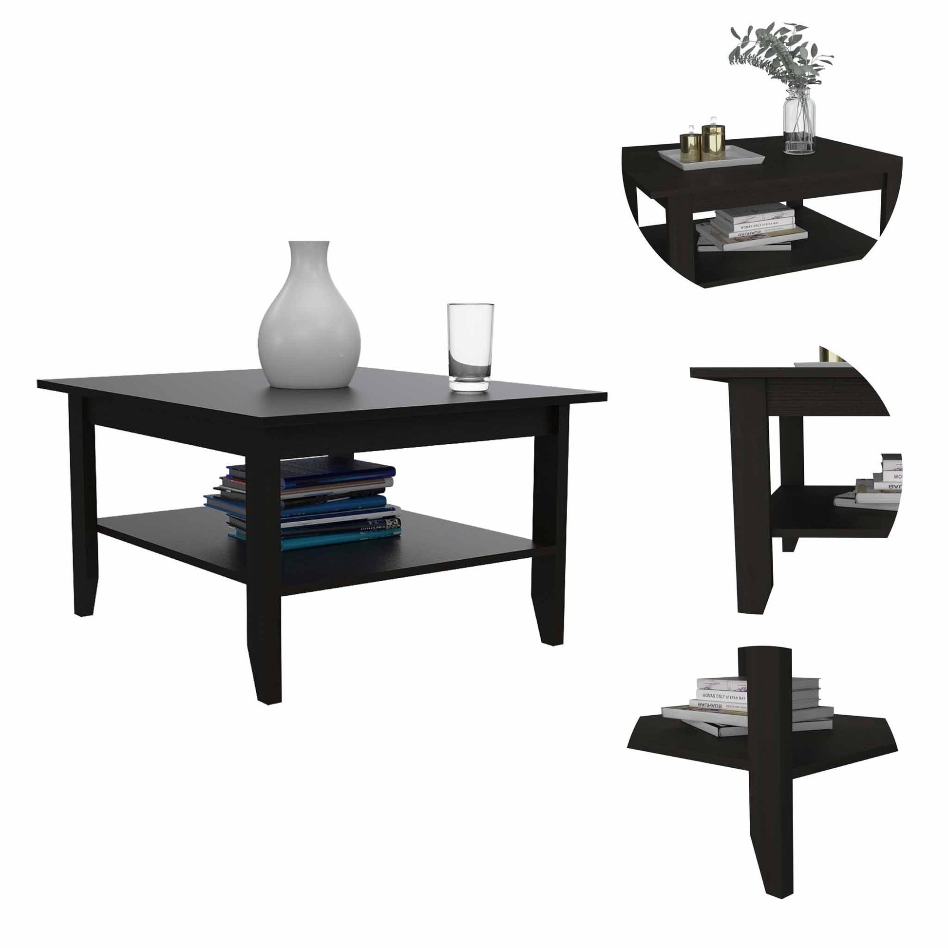 HomeRoots Modern Jet Black Coffee Table with Shelf