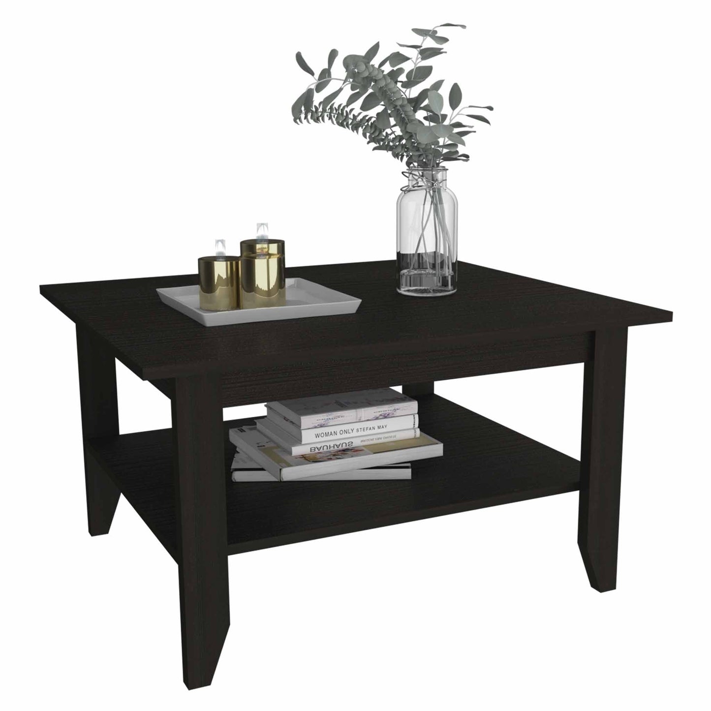 HomeRoots Modern Jet Black Coffee Table with Shelf