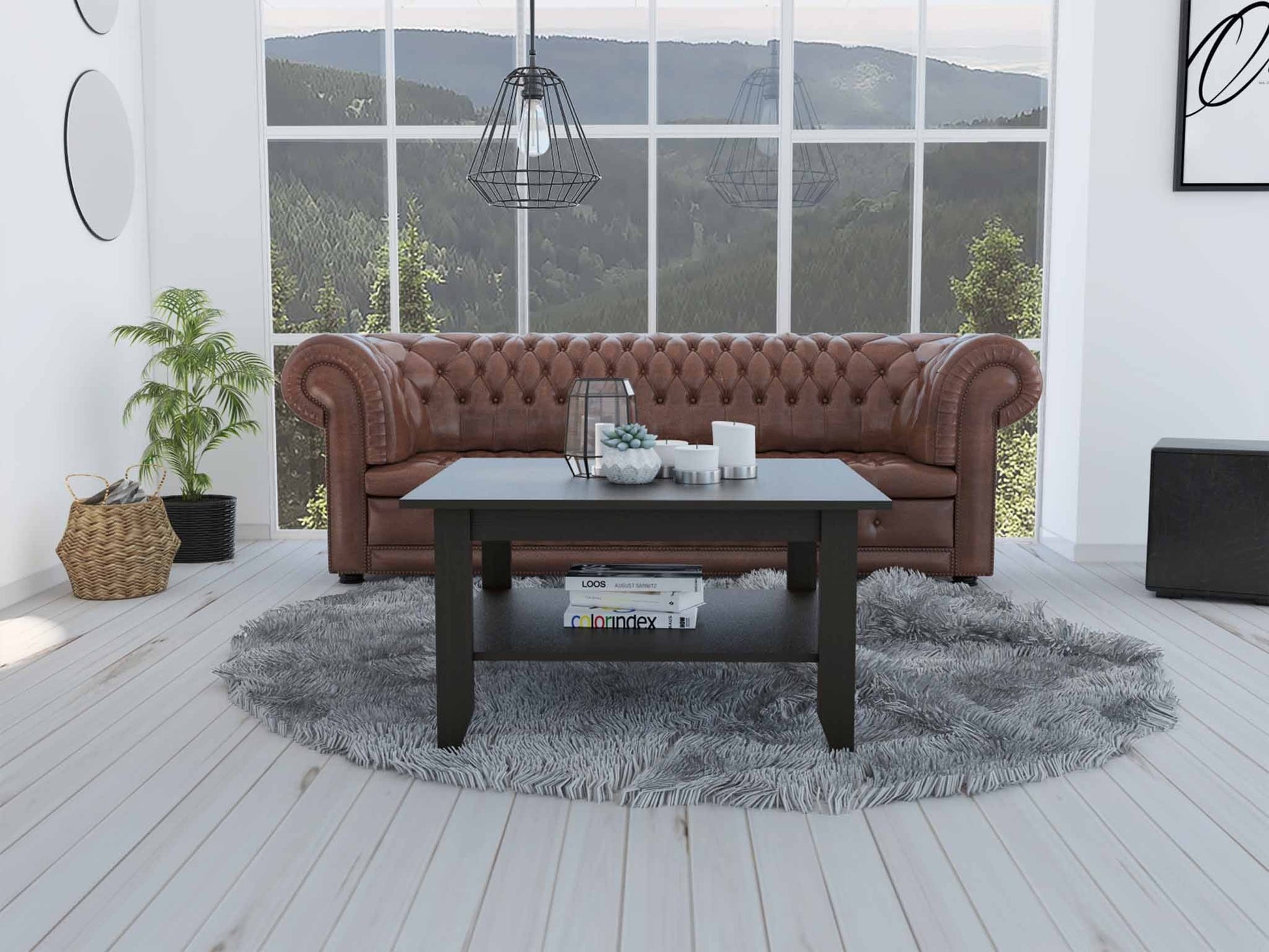 HomeRoots Modern Jet Black Coffee Table with Shelf