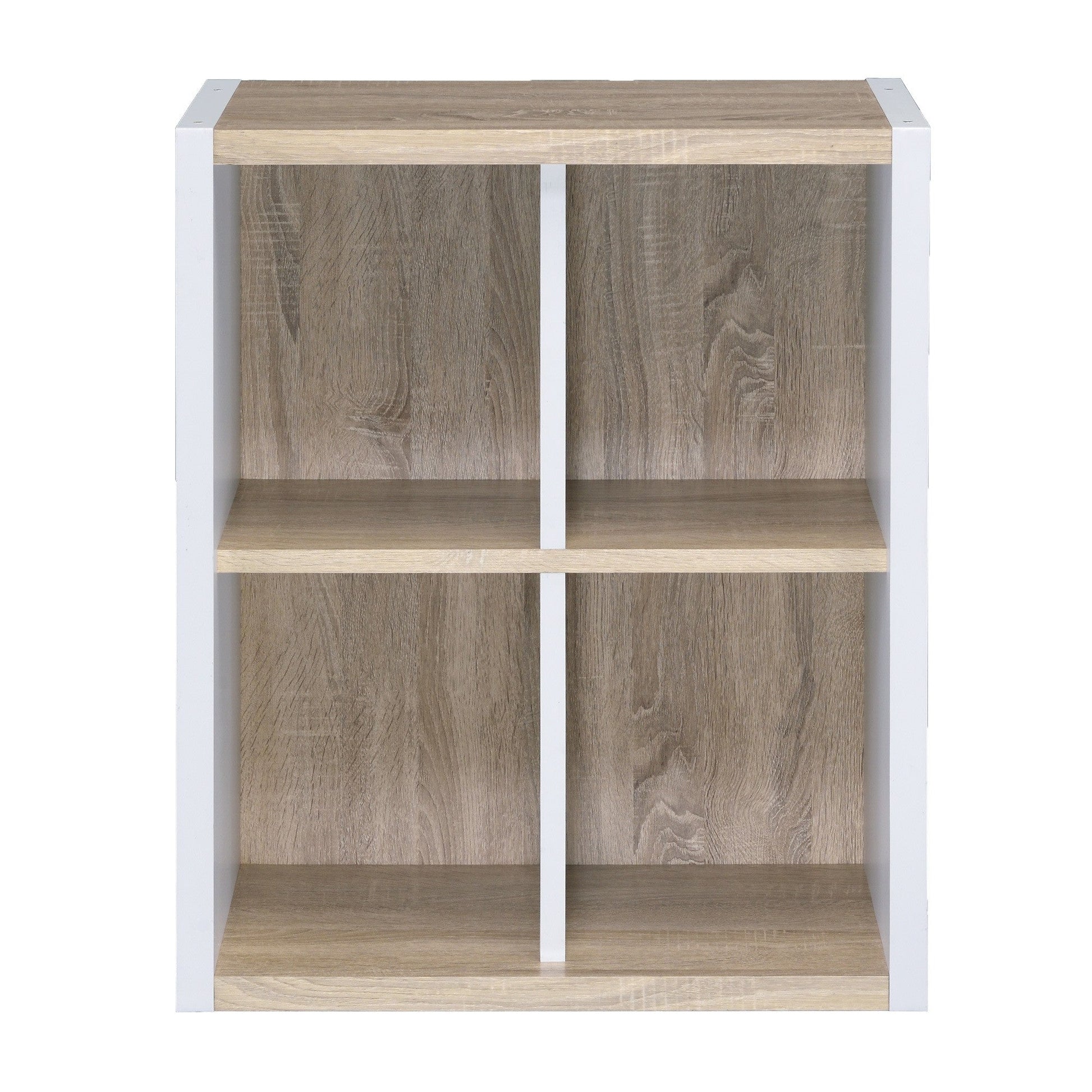 HomeRoots Modern Natural And White Four Cube Storage Bookshelf