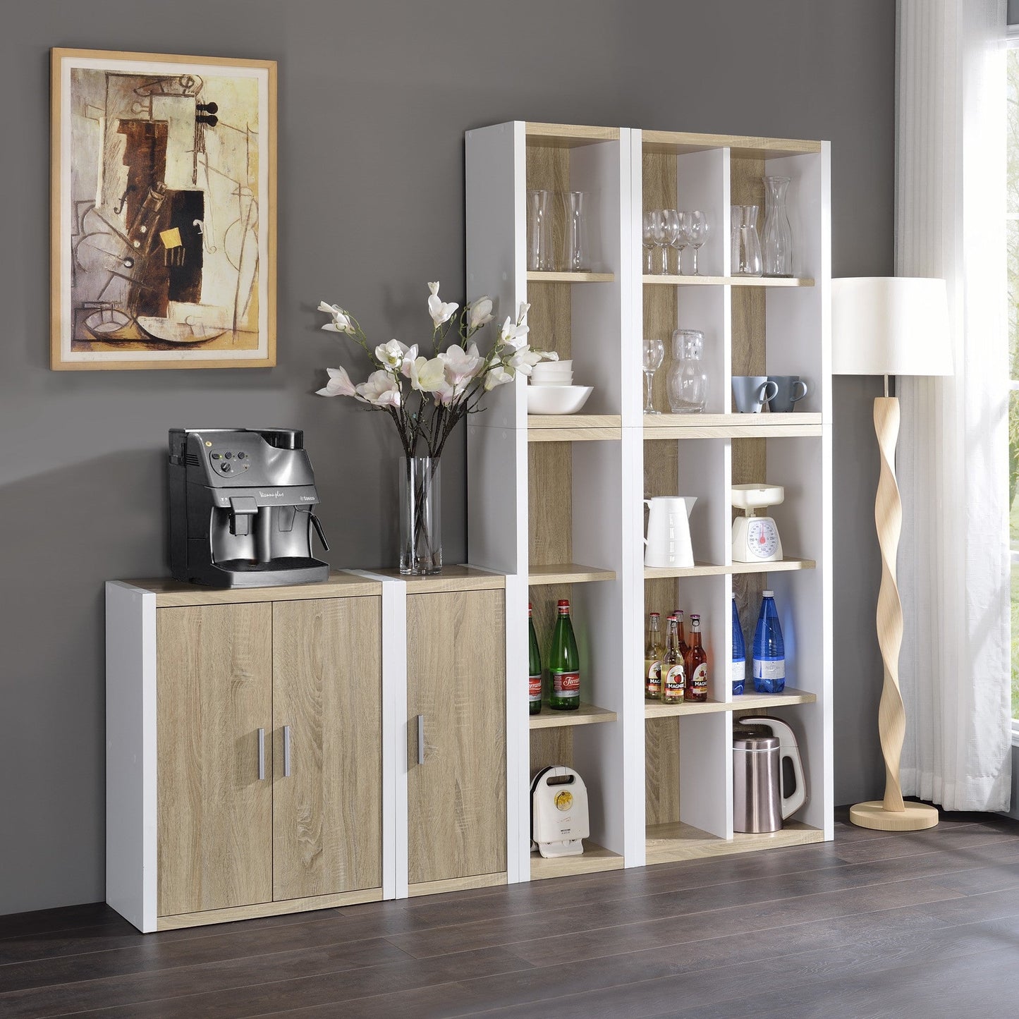 HomeRoots Modern Natural And White Four Cube Storage Bookshelf