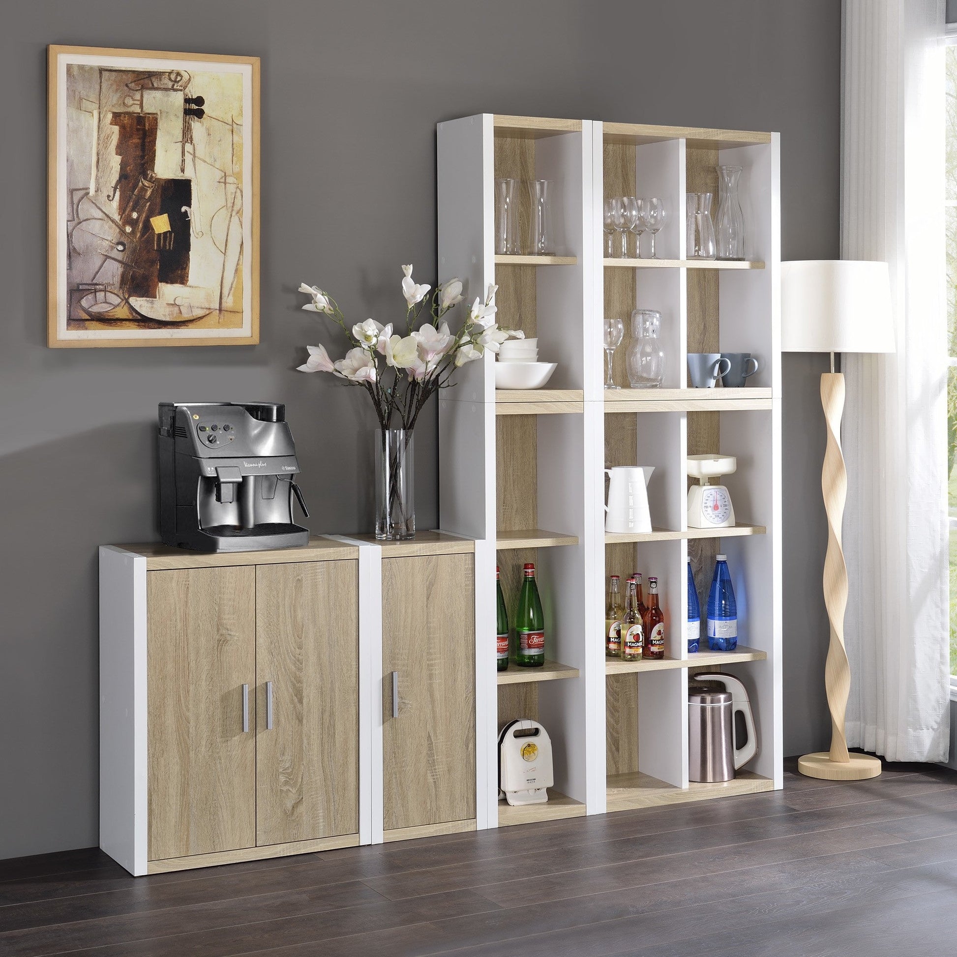 HomeRoots Modern Natural And White Four Cube Storage Bookshelf