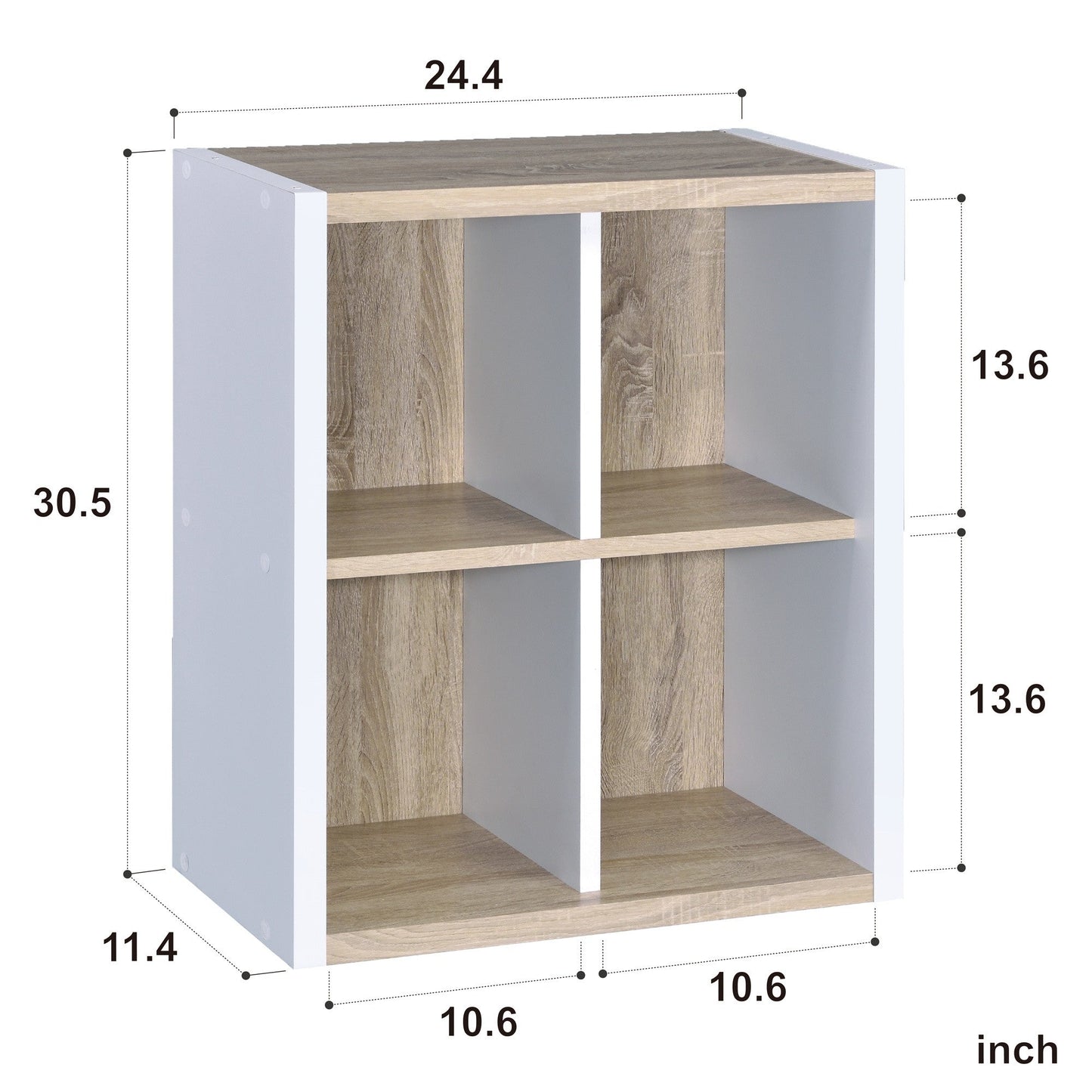 HomeRoots Modern Natural And White Four Cube Storage Bookshelf