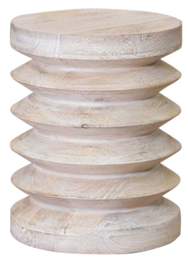 HomeRoots Modern Natural Mango Accordian Style Wood Side Table in White Finish