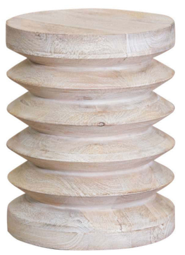 HomeRoots Modern Natural Mango Accordian Style Wood Side Table in White Finish