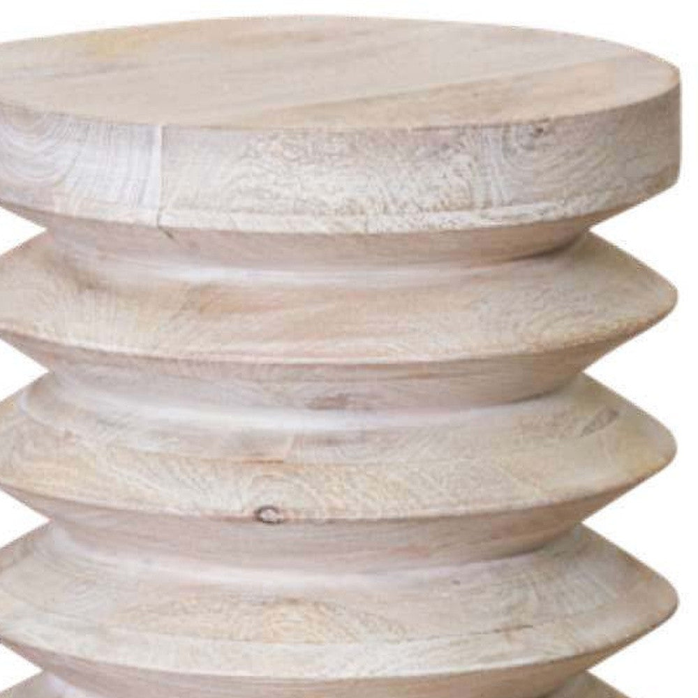 HomeRoots Modern Natural Mango Accordian Style Wood Side Table in White Finish