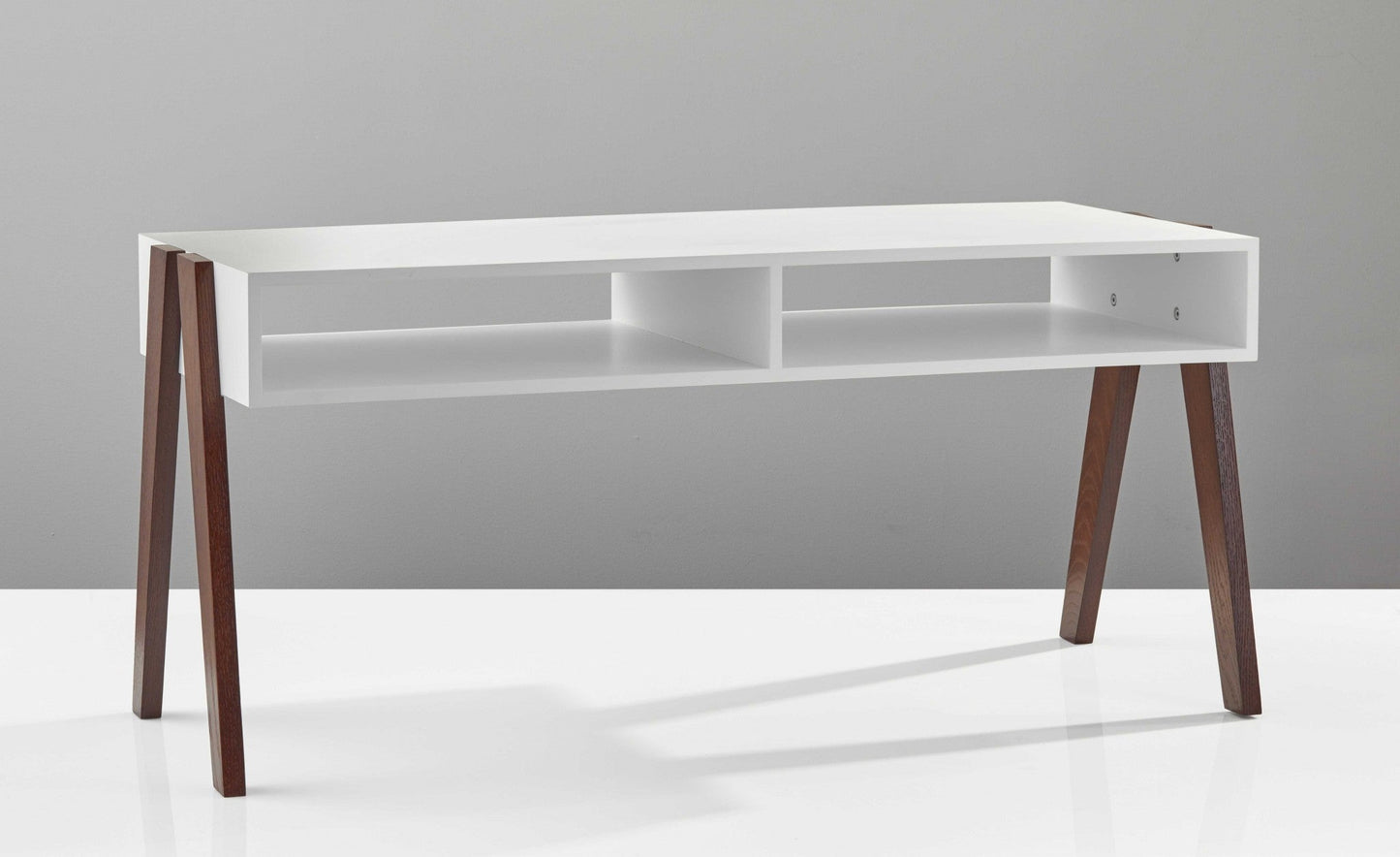 HomeRoots Modern Retro White and Walnut Finish Coffee Table