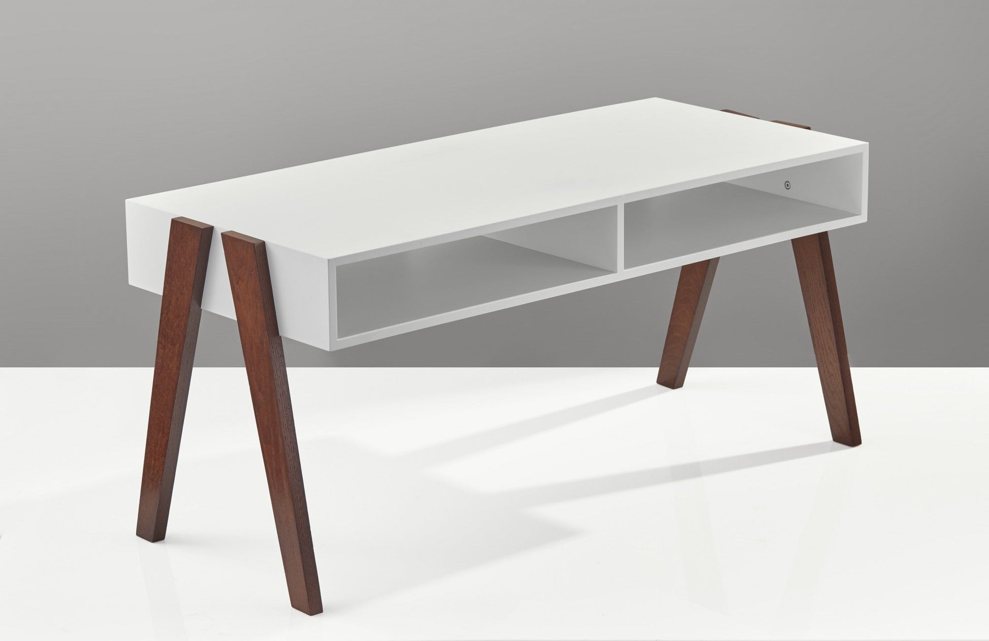 HomeRoots Modern Retro White and Walnut Finish Coffee Table
