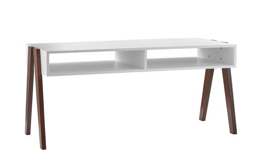 HomeRoots Modern Retro White and Walnut Finish Coffee Table