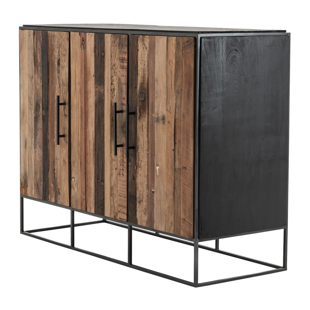 HomeRoots Modern Rustic Black And Natural Three Door Cabinet