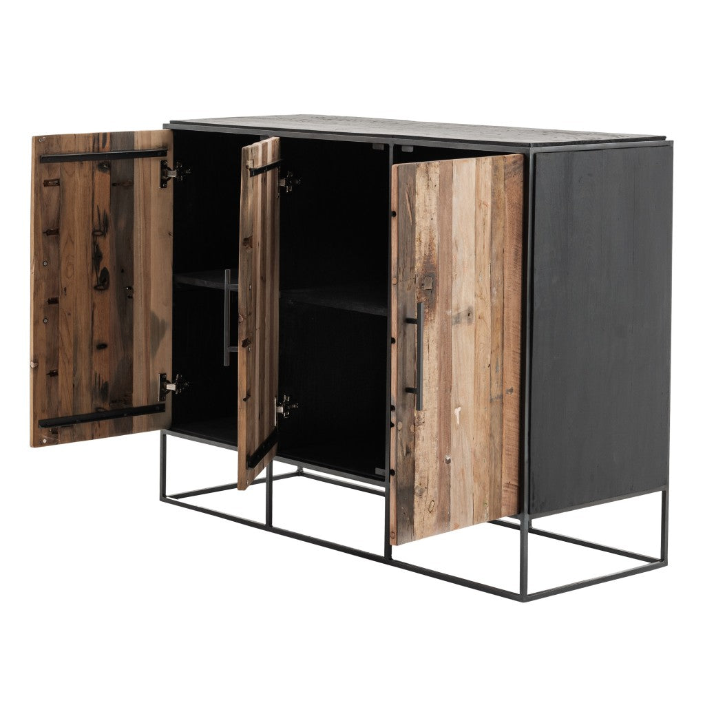 HomeRoots Modern Rustic Black And Natural Three Door Cabinet