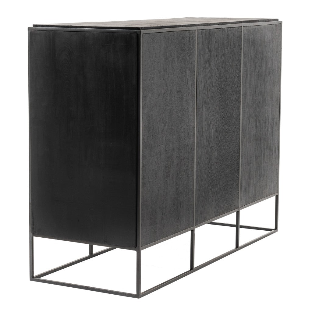 HomeRoots Modern Rustic Black And Natural Three Door Cabinet