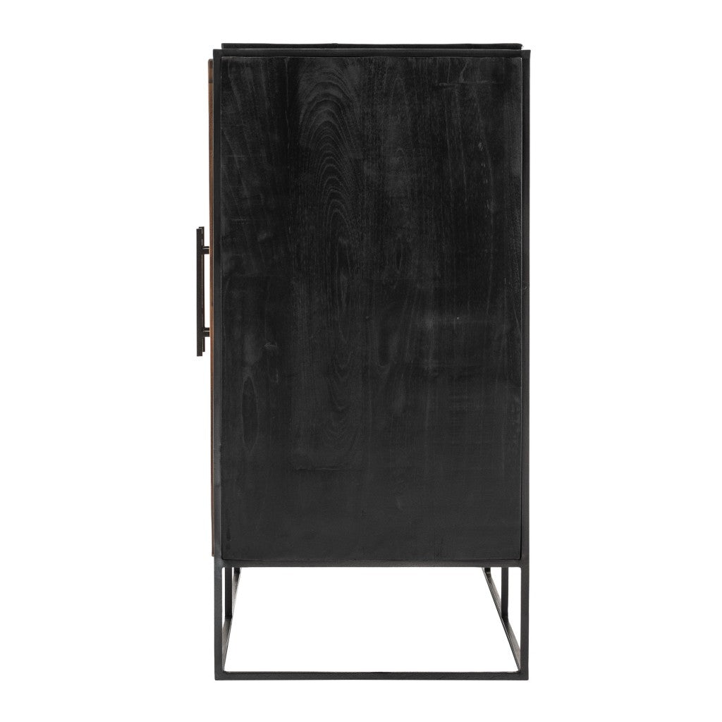 HomeRoots Modern Rustic Black And Natural Three Door Cabinet