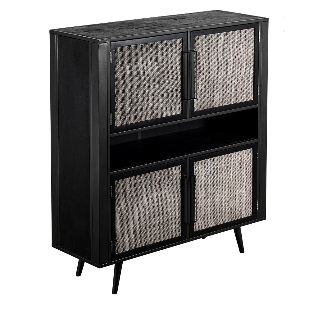 HomeRoots Modern Rustic Black Rattan Double Decker Accent Cabinet
