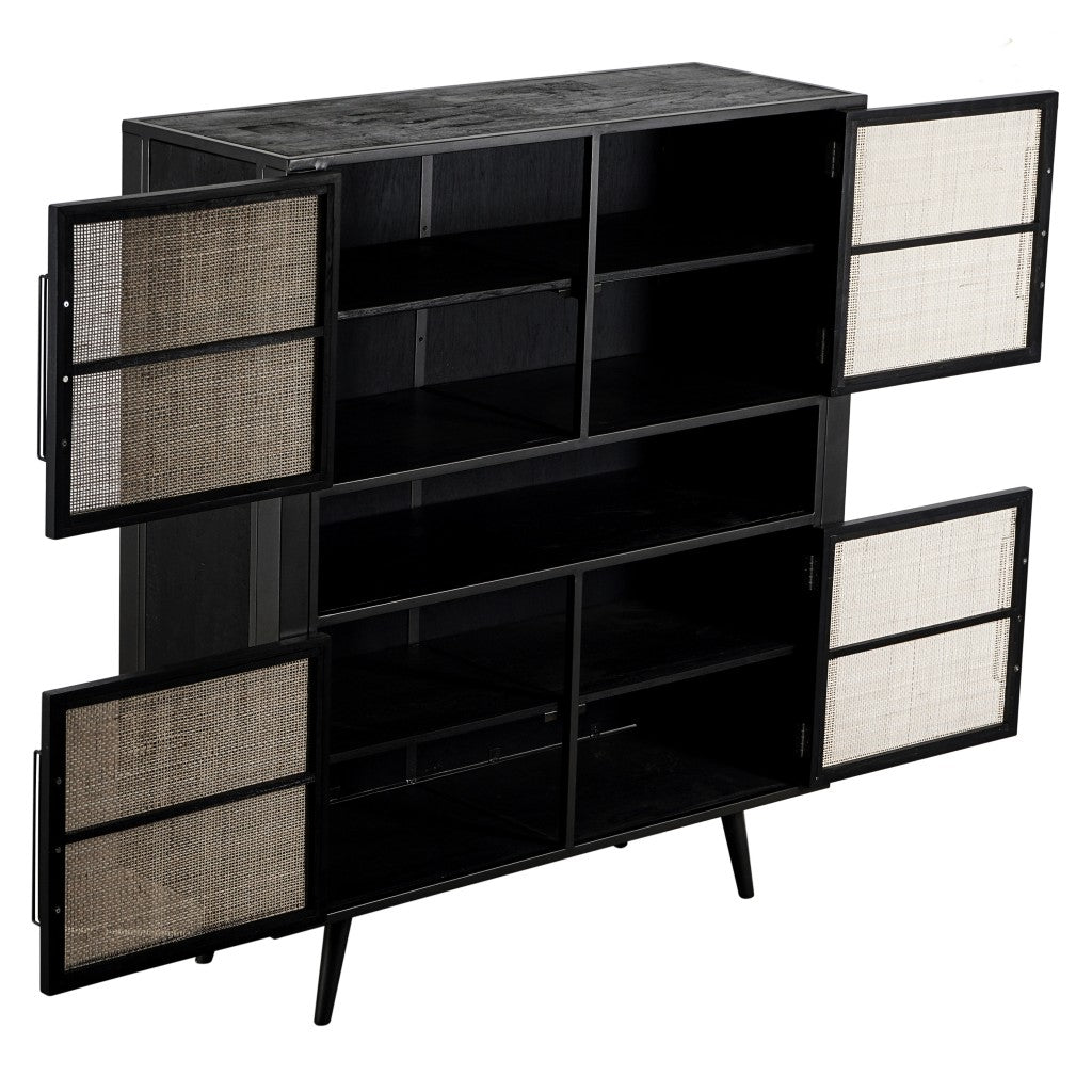 HomeRoots Modern Rustic Black Rattan Double Decker Accent Cabinet