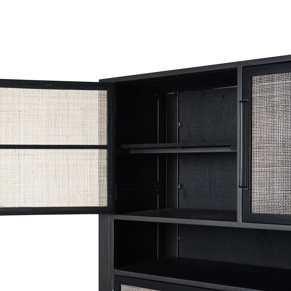 HomeRoots Modern Rustic Black Rattan Double Decker Accent Cabinet