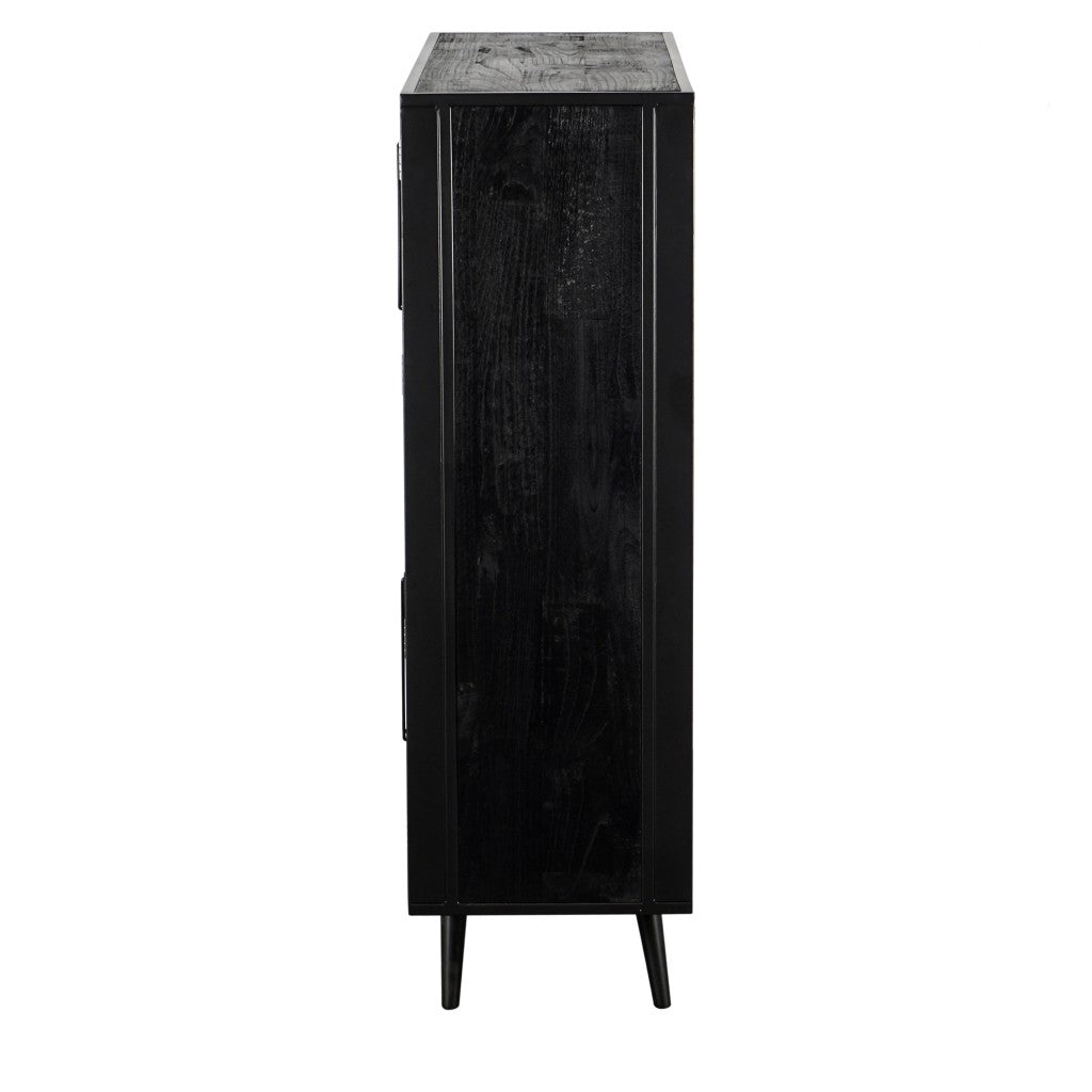 HomeRoots Modern Rustic Black Rattan Double Decker Accent Cabinet