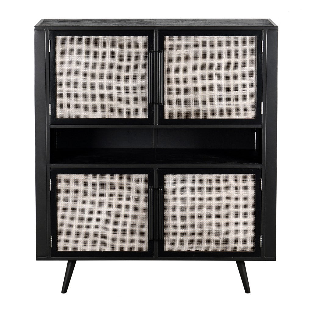 HomeRoots Modern Rustic Black Rattan Double Decker Accent Cabinet
