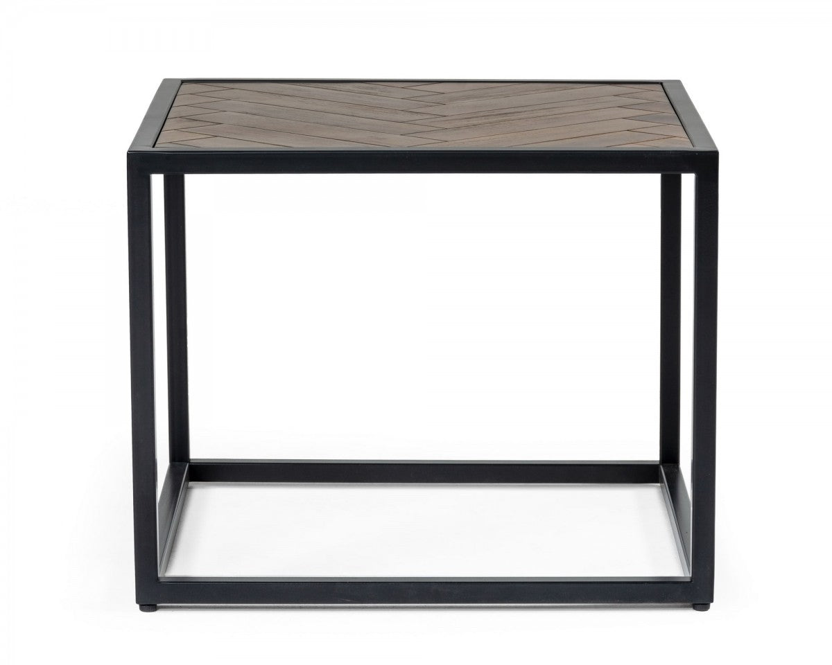 HomeRoots Modern Rustic Brown and Black Chevron Wood and Metal End Table